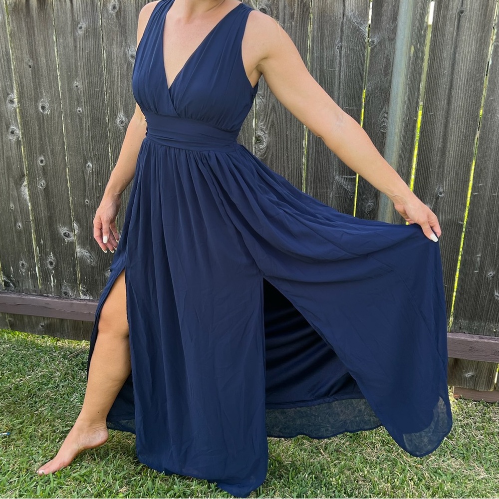 Charlotte Russe Navy Chiffon Maxi dress with Dual leg slit